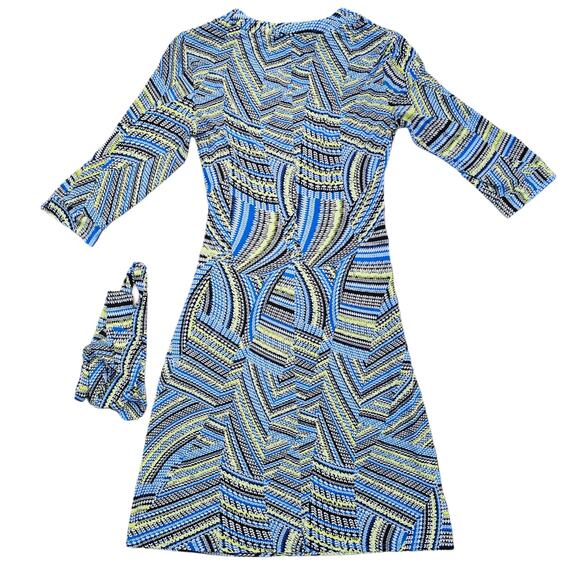 Stripe Patchwork Dress Stretch Surplice Size XS Laundry Shelli Segal Green Blue - Picture 7 of 8